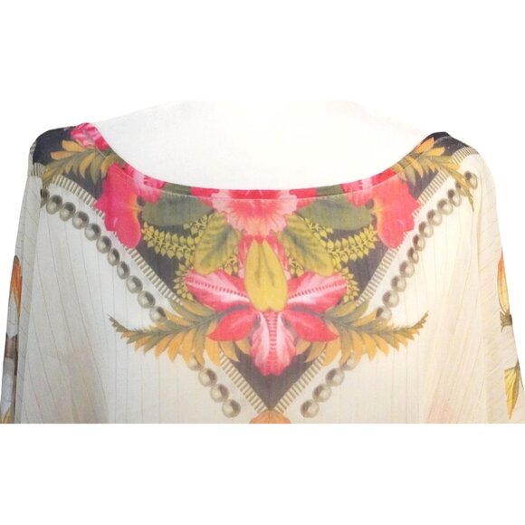 Boho Bliss Sz Large One World Floral Chiffon Poncho Shawl Pure Vibe Wrap - Picture 2 of 5